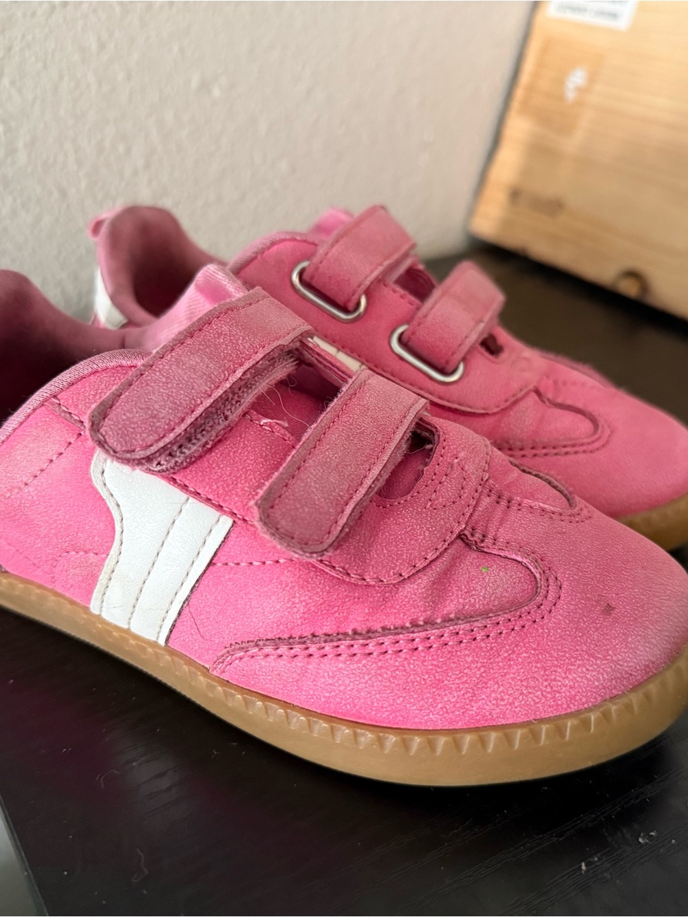 wonder nation Pink Velcro Sneakers with White Side Stripe